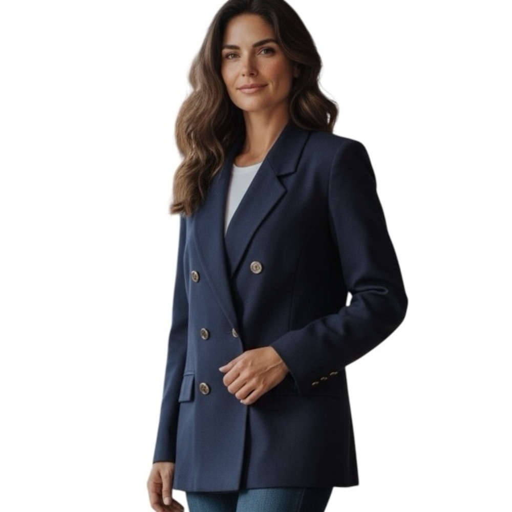 VTG Pendleton Navy Blue Double-Breasted Blazer 100% Wool Womens Size 8 Classic - Picture 9 of 10